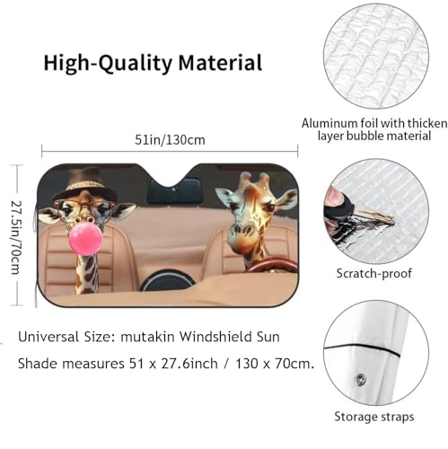 Funny Giraffe Car Sun Shade Windshield Sunshade Foldable Front Window Shield Cover for Truck SUV - color: Blue3