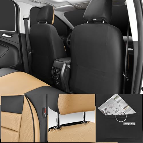 CAR PASS Faux Leather Car Seat Covers Front Seats Only, 3D Foam Support Car Seat Covers, Universal fit for Trucks Vans SUVs Sedans Automotive Comfortable, Airbag Compatible 2 Pieces Front Black Beige - color: Black and Beige Front
