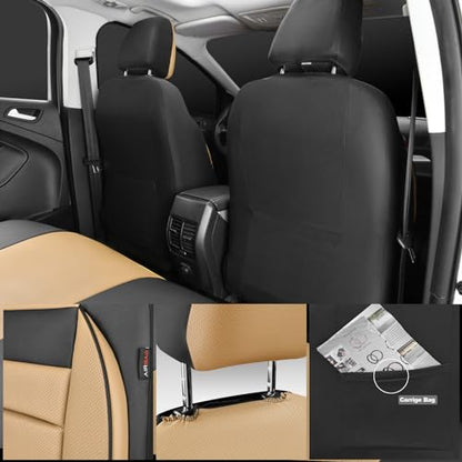 CAR PASS Faux Leather Car Seat Covers Front Seats Only, 3D Foam Support Car Seat Covers, Universal fit for Trucks Vans SUVs Sedans Automotive Comfortable, Airbag Compatible 2 Pieces Front Black Beige - color: Black and Beige Front