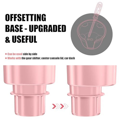 Upgraded Car Cup Holder Expander Adapter with Offset Adjustable Base, Compatible with Yeti 14/24/36/46oz Ramblers, Hydro Flasks 32/40oz, Other Large Bottles Mugs in 3.5"-4.0", Pink 1 Pack - color: Pink, size: Large*1