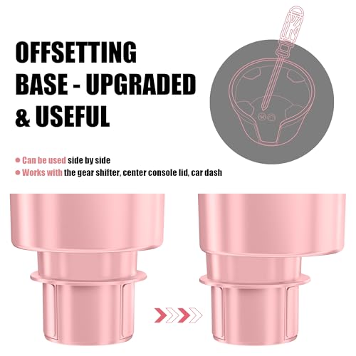Upgraded Car Cup Holder Expander Adapter with Offset Adjustable Base, Compatible with Yeti 14/24/36/46oz Ramblers, Hydro Flasks 32/40oz, Other Large Bottles Mugs in 3.5"-4.0", Pink 1 Pack - color: Pink, size: Large*1