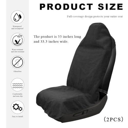 DXNQ 2PCS Car Towel Seat Cover, Waterproof Sweating Non-Slip Premium Soft Towel Carseat Protector, Universal Machine Washable Car Truck SUV Front Seat Cover for Gym Workout Beach Hiking (Black) - color: Black, 2pcs, Front