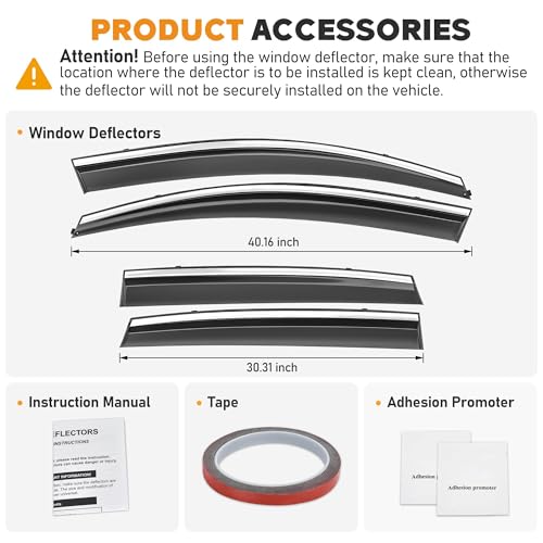 Shatterproof Taped-On Window Deflectors for Honda CR-V 2012-2016 with Chrome Trim, Rain Guards, Window Visors for Car, Vent Deflector, 4pcs - size: For 2012-2016 CR-V
