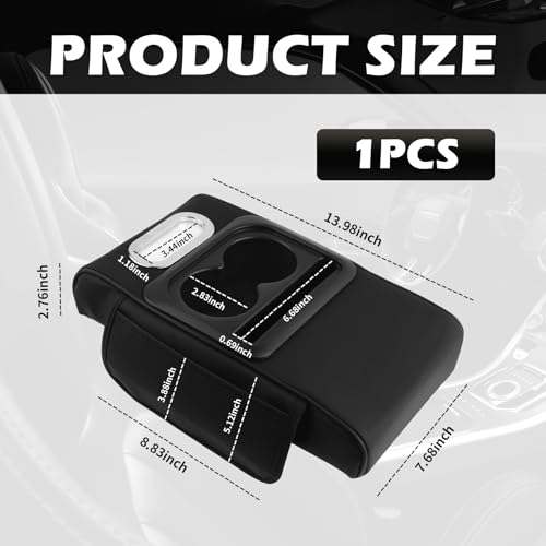 5-in-1 Car Armrest Storage Box,Multifunctional PU Leather Organizer with Phone Holder & Cup Holder & Side Pockets,Universal Car Armrest Cushion Fit for Most Cars SUVs