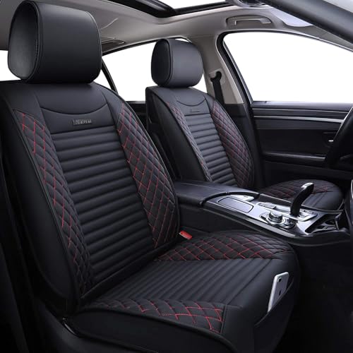 Aierxuan 5 Car Seat Covers Full Set Waterproof Leather Universal Fit for Toyota Highlander Corolla Acura Honda Civic Accord Jeep Prius Rav4 Altima Optima Ford Forte Mazda (Full Set/Black-Red) - color: Full Set/Black-Red
