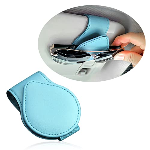OFBAND Magnetic Sunglass Holder for Car Visor,PU Leather Car Sunglass Holder Organizes Glasses Tickets Cards & Keeps Car Tidy,Universal Car Accessories Interior (Lake Blue) - color: Blue