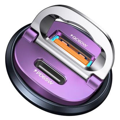 【Upgraded】 125W USB C Car Charger Super Fast Charging for iPhone 16, [PD65W & QC60W][All Metal] MRGLAS Cigarette Lighter Car Charger,Dual Port for iPhone 16 15 Pro iPad Samsung S25/S24 MacBook-Purple - color: Purple