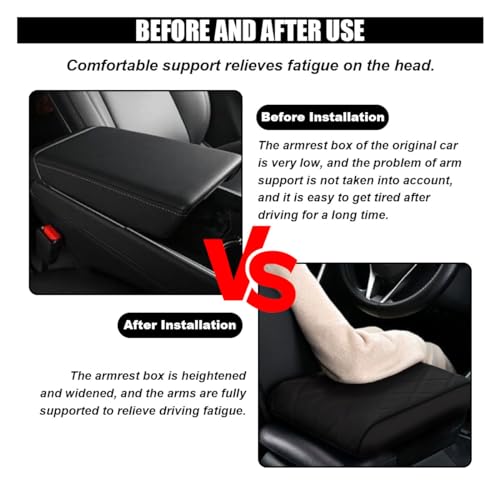 Car Center Console Cover Pad, Leather Auto Console Arm Rest Cover, Waterproof Car Armrest Seat Box Cushion Protector, Memory Foam Armrest Pillow for Most Cars - color: Black