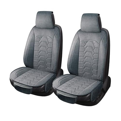Linen Car Seat Covers Breathable Cloth Fabric Front Seat Protectors Automotive seat Covers Universal Fit for Most Cars Vans SUVs and Trucks（Gray，2PCS） - color: GRAY