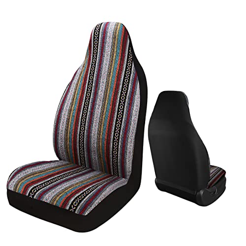 Baja Saddle Blanket Car Seat Covers 2PCS Front, Breathable and Washable Striped Woven Automotive Vehicle Seat Cover, Universal Seat Cover for Sedan, SUV, Truck, Airbag Compatible - color: High Back Baja Inca, size: Front