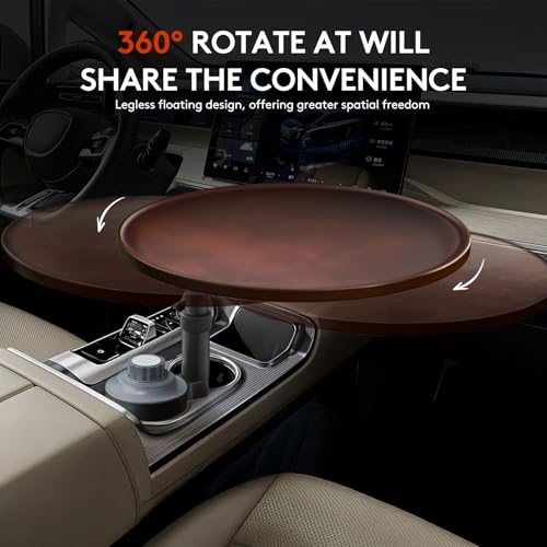 Car Desk for Laptop & Car Table Tray, Height-Adjustable 360° Rotating Wood Car Laptop Mount, Cup Holder Table, Steering Wheel Tray, Compatible with Tesla & Most Vehicles - color: Walnut