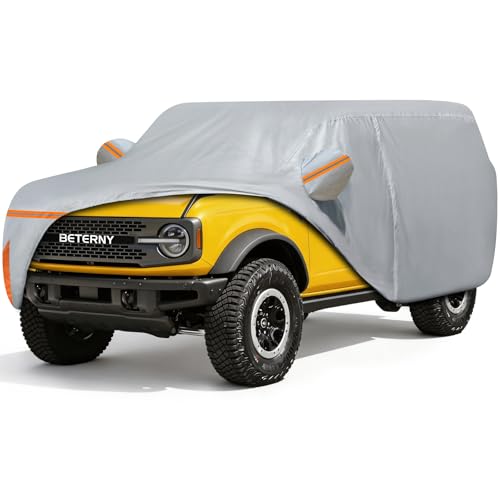 Car Cover for 2021-2025 Bronco 4 Door, Waterproof Custom-fit All Weather Sun Rain UV Dust Snow Wind Protection Outdoor Indoor Bronco Full Car Cover with Door Zipper and Cotton Lining-Gray - size: Bronco 4 Door Cover