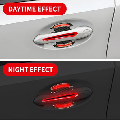 1 Pack 8 Pcs Car Door Handle Protector Reflective Stickers Universal Auto Door Handle Paint Guard Cover, Self-Adhesive Fits Fou Most Vehicle (Red) - color: Red