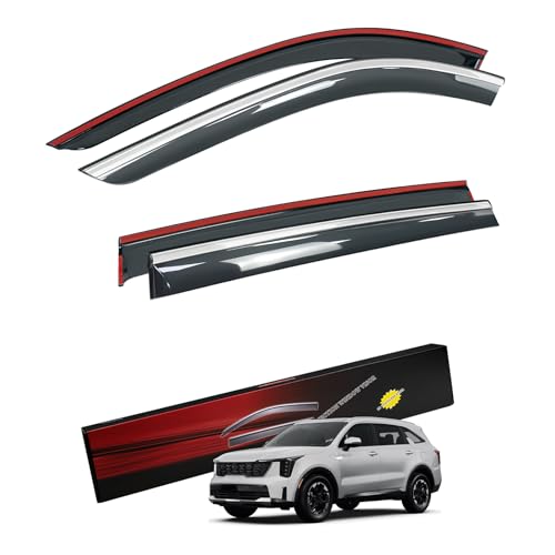Sze Rain Guards Compatible with Kia Sorento 2021-2026 Side Window Deflectors Anti-Rain Window Visors with Tape 304 Stainless Steel Trim–Noise Reduction & All-Weather Protection Outside Channel-4pcs - style: Kia Sorento 2021-2025