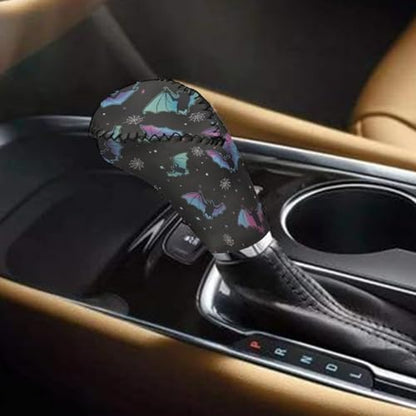 Jeiento Galaxy Rainbow Bat Handbrake Cover for Women Men Anti Slip Halloween Colorful Bat Auto Gear Shift Knob Covers Protective Accessories Universal Fit Most Cars - color: Galaxy Rainbow Bat