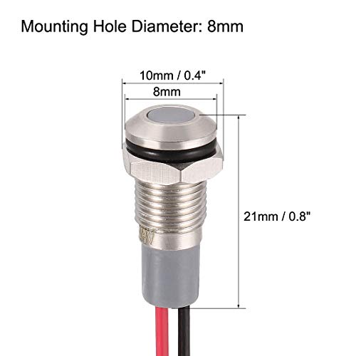 uxcell Signal Indicator Lights AC/DC 12V-24V 8mm Panel Mount White LED Waterproof Metal Shell Lamp for Industrial Electrical Car Motorcycles Boat - color: White