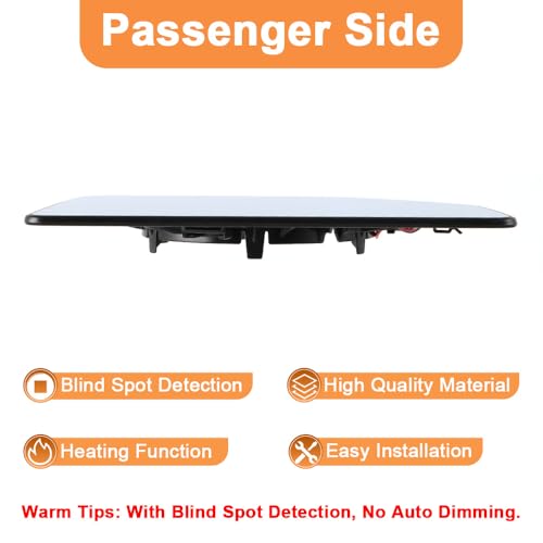 Senzeal Passenger Side Heated Mirror Glass with Blind Spot Detection BLIS for Ford F150 2015-2020 Ford F250 F350 F450 F550 2017-2022 Upper Tow Mirror (Right Side) - size: Passenger Upper Side with Blind Spot (Right)