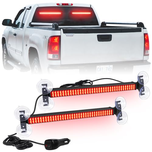 XRIDONSEN 2 in 1 Red Emergency Strobe Traffic Advisor Light Bar 144 LED Warning Safety Interior Dash Windshield Lights Deck Split Mount for Police Volunteer Firefighter Vehicles Trucks (2x17.7 inch) - color: Red