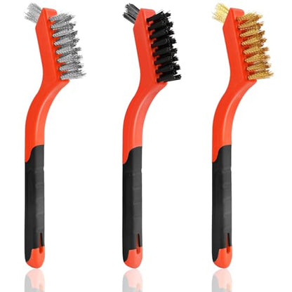 3pcs Wire Brushes for Cleaning Rust, Upgrade Wire Brush Set - Brass/Stainless Steel/Nylon Bristles, Small Metal Wire Brush with Curved Handle Grip, Wire Brushes for Paint and Stain, 7 Inches (3pcs) - style: 3pcs