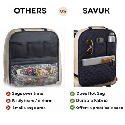 SAVUK 2 Pack Car Back Seat Cover 3 Pocket + 1 XLarge Pocket Organizer Protector from Dirt Scratches Mud Fit All Automotive Model Waterproof Durable Preventing the Impact of Children Kick 17"x25"