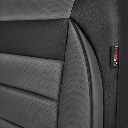 CAR PASS Leather Seat Covers Full Set Universal Water Resistant 3D Foam Back Support, Luxury Comfort Automotive 5 Seat Covers All Season Fit for SUV,Sedan,Van, Airbag Compatible Elegance(Gray Black) - color: Black and Gray