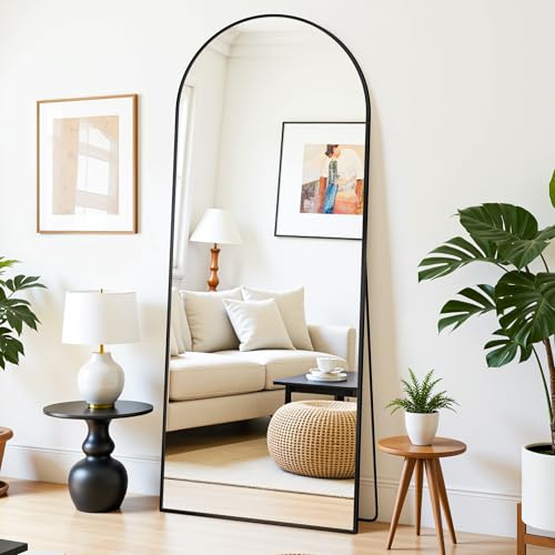 Floor Mirror 58"×18" inch Standing Full Length Mirror with Stand Black, Clear Glass, Arched Oval Framed for Wall Bedroom Big Living Room Modern Decor - color: Black, size: 58"L x 18"W