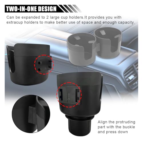 Car Double Cup Holder Extender, 2-in-1 Car Cup Holder Adapter with Adjustable Base, Universal Multifunctional Cup Holder Organizer for Beverage, Snack, Cup, Bottle Storage (Black) - color: Black