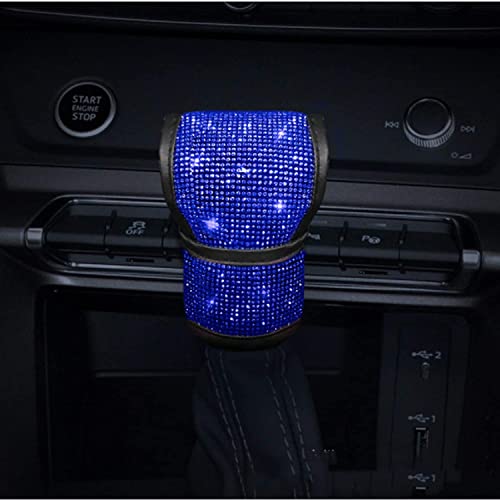 Leather Auto Gear Shift Knob Cover with Crystal Glitter Bling Rhinestones for Girls, Car Decor Accessories for Ladies (Blue) - color: Blue