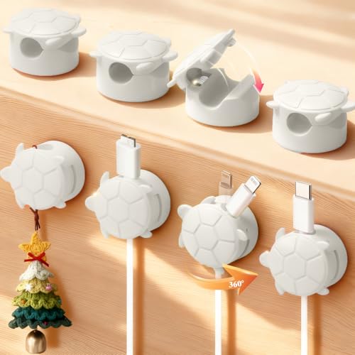 Lancord 8 Pack Rotatable Cable Clips, Cord Organizer Spring Clip Cord Holder for Nightstand Cable Holders for Cords Charging Cable Organizers Cable Management for Desk Office Car Wall (White) - color: White