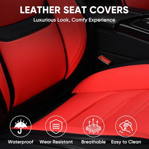 TIEHESYT Car Seat Covers Full Set, Breathable Leather Automotive Front and Rear Seat Covers & Headrest for Reduce The Driving Fatigue, Compatible with Most Vehicles, Cars (Black&Red, Front Pair) - color: Black&Red, size: Front Pair