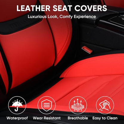 Car Seat Covers Full Set, Breathable Leather Automotive Front and Rear Seat Covers & Headrest for Reduce The Driving Fatigue, Compatible with Most Vehicles, Cars (Black&Red, Front Pair and Rear) - color: Black&Red, size: Front Pair and Rear