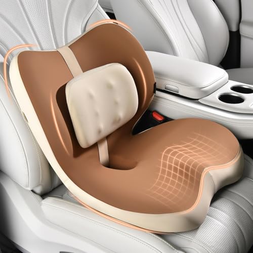FLORICH 2 in1 Truck Seat Cushion and Lumbar Support Pillow Memory Foam Car Seat Cushion with Adjustable Strap for Truck Driver Long Drives, Fits Semi Truck Seat,Car,Office&Gaming Chair(Brown) - color: Brown