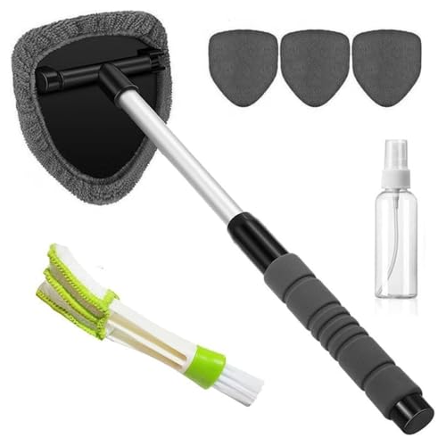 SakerPlus Telescopic Microfiber Glass Car Defroster Brush, 180° Rotating Head and Retractable Handle Multi-Surface Cleaner for Windows, Mirrors, Tiles (Gray) - color: Gray