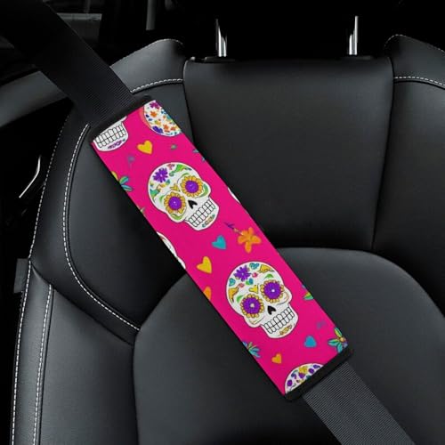 Men's Comfortable Cushion Pad Car Shoulder Strap, Day Dead Mexican Sugar Skull Harness Pad Car Belt Covers - color: Color855
