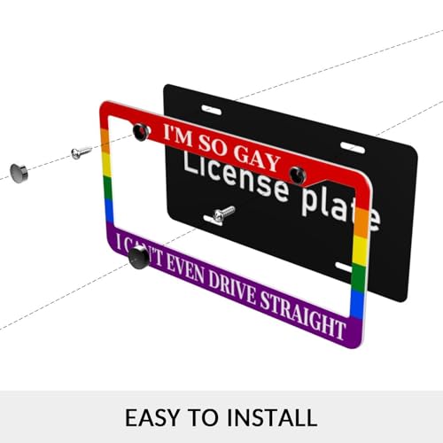Gay Pride Rainbow Flag License Plate Frame, 2 PC Aluminum Funny License Plate Covers with Humor Text, I'm So Gay I Can't Even Drive Straight Standard License Plate Holders with Screws 12.3 X 6.3 in - color: I'm So Gay I Can't Even Drive Straight