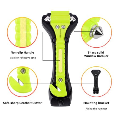MOTORBUDDY 2-Pack Car Safety Hammer Seatbelt Cutter,Auto Emengency Escape Tool with Windows Glass Breaker, Escape Tool for Car Accidents,Grow in The Dark - color: Glowing-green
