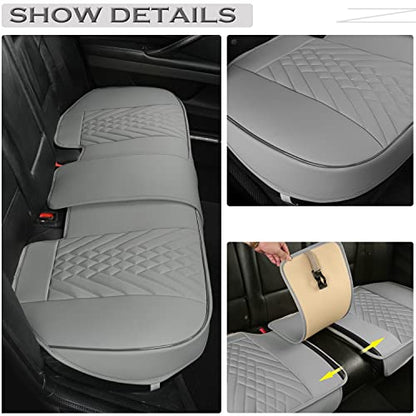 GIANT PANDA Premium PU Leather Rear Car Seat Cover Protector, Luxury Adjustable Anti-Slip Bottom Bench Seat Cover (49~59''),Fits 90% of Vehicles, Back Seat Cover, Grey - color: Rear Seat Gray, size: 1 Piece Standard Size