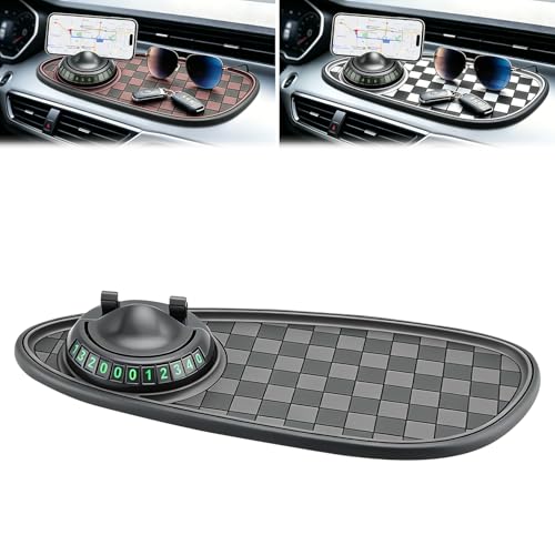 Mobile Phone Bracket Anti-Slip Mat,Multifunction Car Dashboard Mat with Temporary Parking Number,360° Rotating Adjustable Phone Holder,Universal Fit Anti-Slip Mat (Black & Gray) - color: Black & Gray