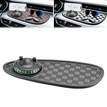 Mobile Phone Bracket Anti-Slip Mat,Multifunction Car Dashboard Mat with Temporary Parking Number,360° Rotating Adjustable Phone Holder,Universal Fit Anti-Slip Mat (Black & Gray) - color: Black & Gray