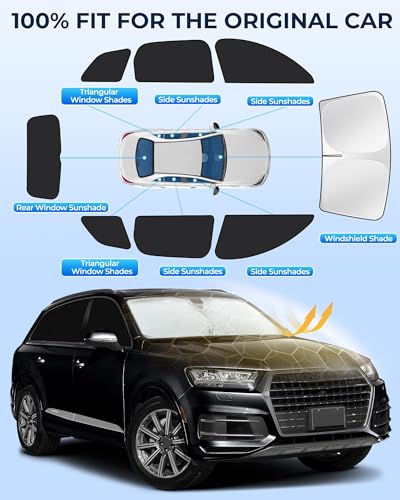 for Audi Q7 2016-2019 Car Window Shades, 8pcs Privacy Sun Shade Set for Front Windshield Side and Rear Windows, Full Window Covers Keeps Vehicle Cool for Camping Napping - size: For Audi Q7 2016-2019