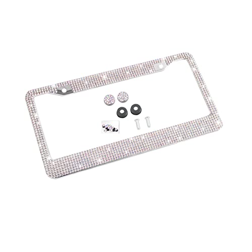 YALOK Bling Car License Plate Frame, Sparkly Rhinestone Stainless Steel License Plate Cover/Holder, Universal for Most Cars, SUVs, Vehicles with Screw Set, Auto Accessories for Women (Laser) - color: Laser, size: 1PCS
