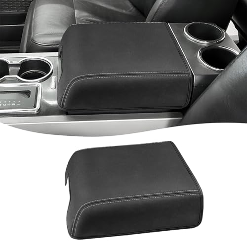Center Console Cover for Ford F150 XL XLT 2004-2014, Expedition 2007-2014, Lincoln Mark LT 2006-2008, PU Leather Middle Armrest Cusion Protector, Bucket Seat Only, Anti-Scratch, Black Gray Stitching - size: Bucket Seat, 04-14 F150 XL XLT, gray stitch