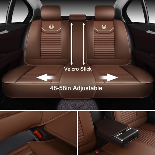 OASIS AUTO Car Seat Covers Full Set Premium Waterproof Full Coverage Faux Leather Luxury Universal Fit for SUV, Sedan, Pick-up Truck, Premium Interior Protectors (OD-008 Brown) - color: Brown