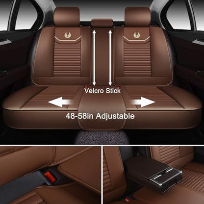 OASIS AUTO Car Seat Covers Full Set Premium Waterproof Full Coverage Faux Leather Luxury Universal Fit for SUV, Sedan, Pick-up Truck, Premium Interior Protectors (OD-008 Brown) - color: Brown