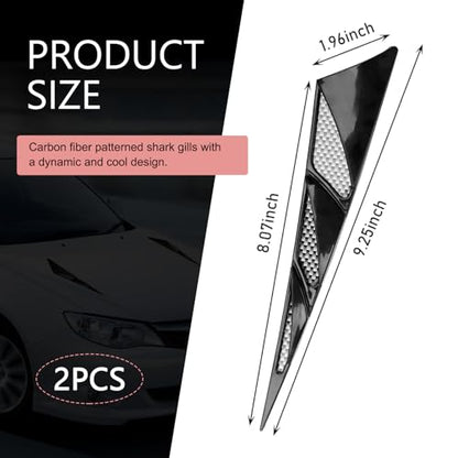 2 PCS Hood Side Vent Shark Spoiler, ABS Carbon Fiber Spoiler, Self-adhesiveHood Ventilation Decorative Stickers, Universal Exterior Car Accessories (Black)
