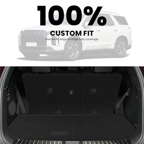 LASFIT Cargo Trunk Mat & Backrest Mats for Hyundai Palisade 2025 2024 2023 2022 2021 2020 All Weather TPE Custom Fit Car Trunk Mats Cargo Liner & Seatback Mats Accessoires, Black - size: 2)For Hyundai Palisade | 2020-2025 | Cargo