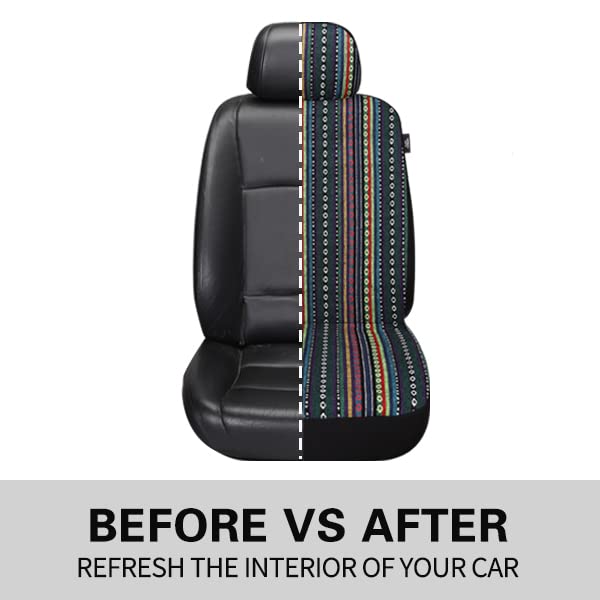 Pariitadin Baja Saddle Blanket Car Seat Covers Front Set with Seat Belt Pads, Washable Breathable Striped Woven Cloth Seat Covers for Cars, Universal Fit Most Cars, Airbag Compatible, Red/Blue - color: Red/Blue, size: FRONT PAIR