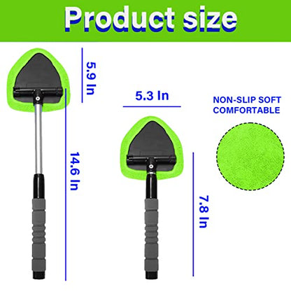 Windshield Cleaning Tool, Car Window Cleaner with 4 Washable Reusable Microfiber Pads, Extendable Long Handle Glass Wiper Cleaning Kit, Auto Accessories Universal for Office and Home (Green) - color: Green