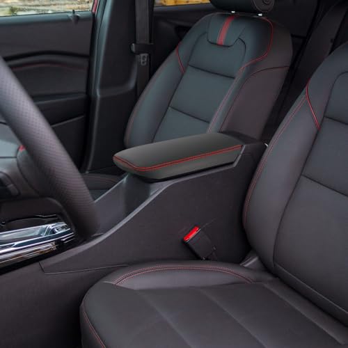 Car Armrest Cover Waterproof Center Console Pad Scratch Resistance Box Cover Anti-Scratch Leather Protector Pad for Chevy Trax 2024 2025 2026 Accessories(Black + Red Stitches) - color: Black + Red Stitches