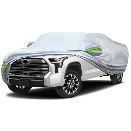 KEYOOG 6-Layer Full Car Cover Is All-Weather Waterproof, Heavy Outdoor Pickup Truck Covers, Universal in All Seasons, Snow Protection, Acid Rainproof, Sunscreen, UV Protection, Length up to 260 "(P-Xl - color: Green reflective strip, size: 10/ P-XL For Pi